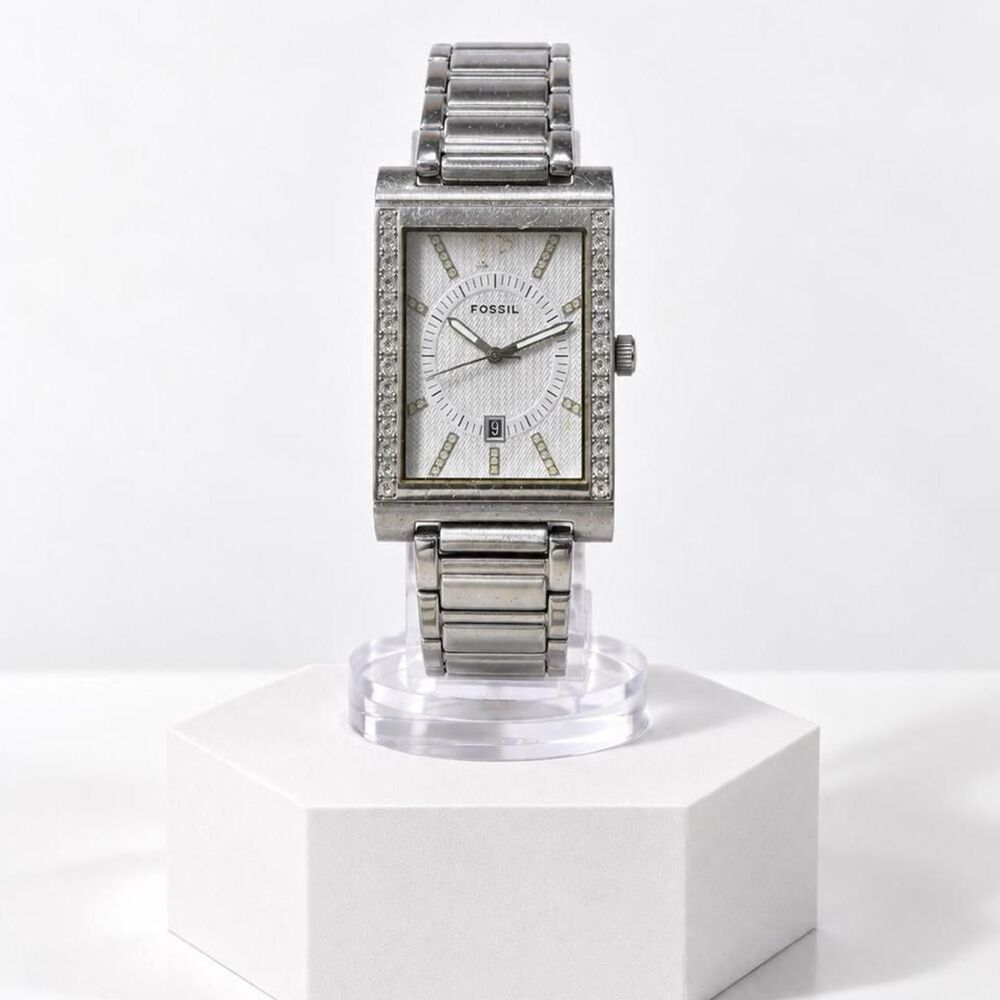 Vintage Fossil Silver Rhinestone Rectangular Watch - Picture 2 of 4